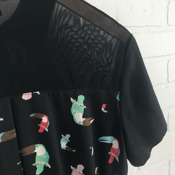 Vintage Shirt dress Barilà Tropical Tuccan Bird Print Black S - Picture 9 of 10